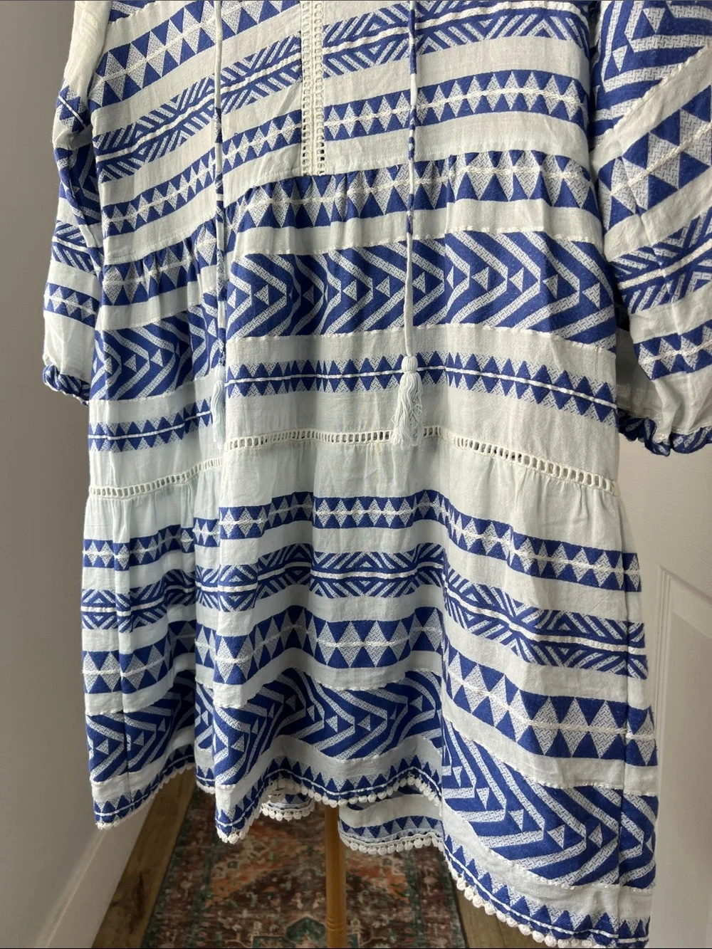 ASPIGA Long Sleeve A Line Cotton Sundress Aztec Greek Geometric S $150